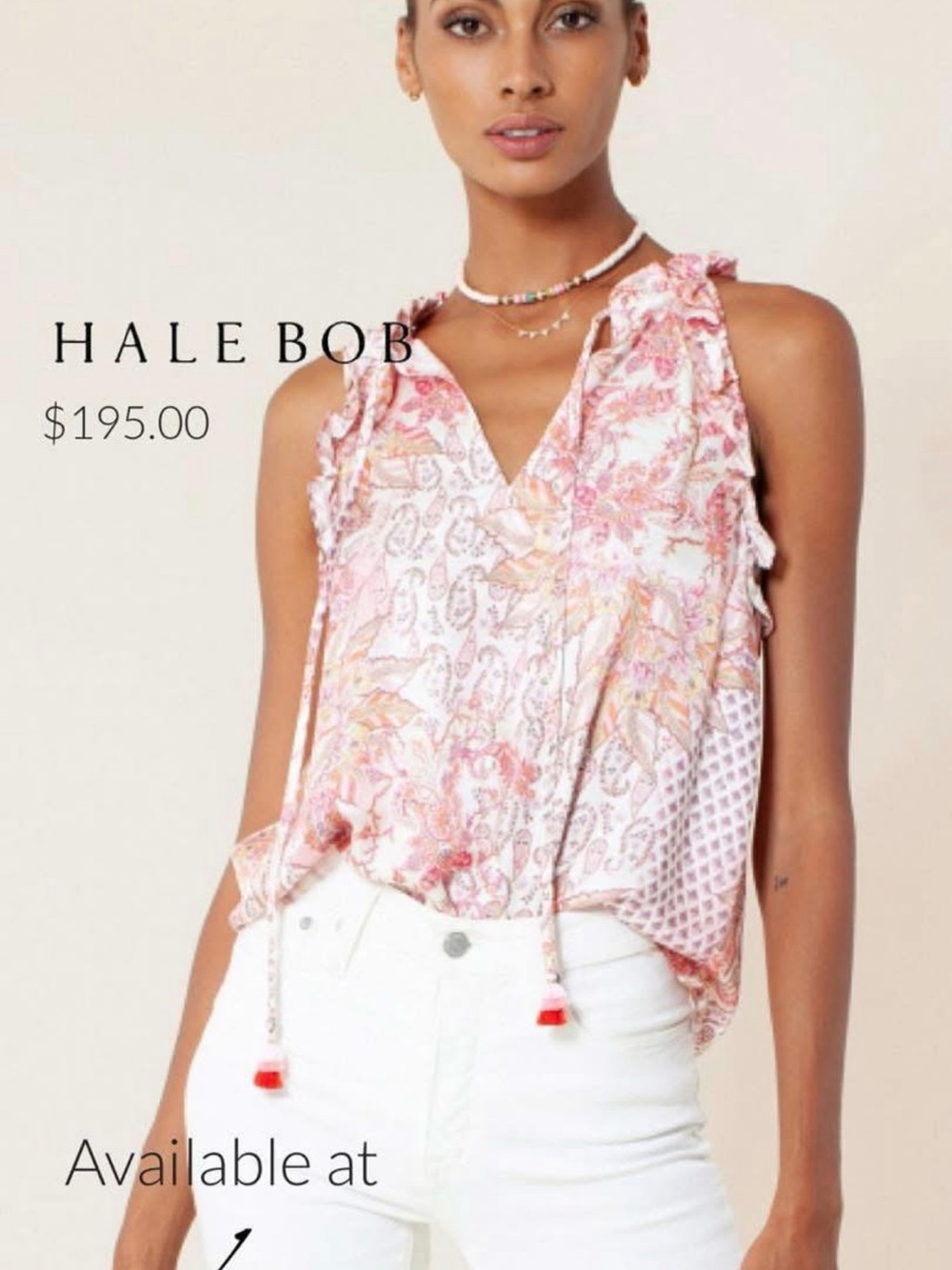 Hale Bob Pink Printed V-Neck Sleeveless Silky Top Size Small Worn Once
